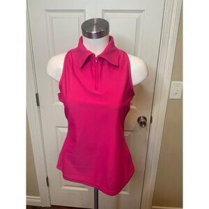 Tzu Tzu Bright Neon Pink Sleeveless 1/4 Zip Athletic Top, Size M